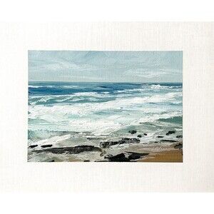 8x10 Original Oil Seascape Painting Ocean Waves Coastal Rock Contemporary Signed